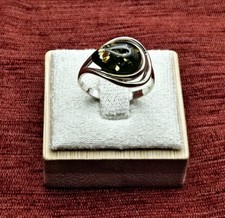 Baltic Amber Ring-Green-925