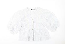 Zara Women White Striped Puff