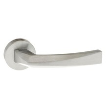 Forme Crystal Lever Door Handle On Minimal Round Rose - Satin Chrome