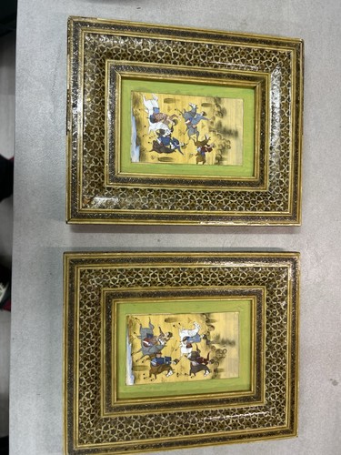 Persian hunting scene painted - hunting,