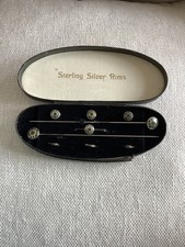 Antique Vintage Boxed Hatpin, Brooch & Button Set - Silver rimmed