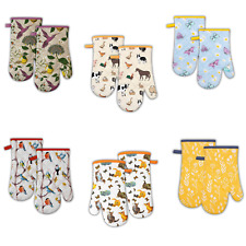 Set of 2 Oven Gloves Kitchen Mitts BBQ Cooking Baking Grilling Mitten Gauntlet