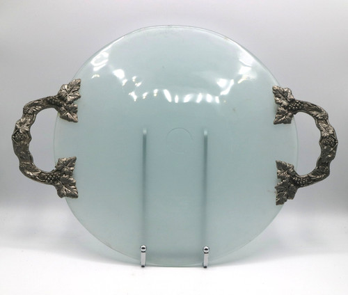 Glass dish tray with pewter - tray,