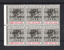 M3810 Bahamas 1942 SG171a - 1/- black & carmine ordinary paper block of 6
