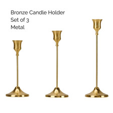 Candle Stick Holders / Metal / Set of 3 - Bronze