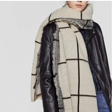 ZARA CHECK PRINT DOUBLE FACED BLACK & NEUTRAL SOFT BLANKET SHAWL