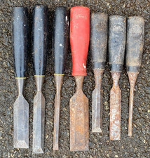 7 x Vintage Stanley Bevel Edged Chisels Carpenters Tools