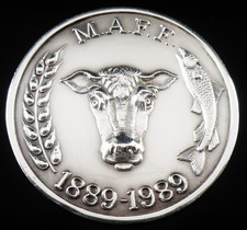Sterling Silver Medallion Medal, Ministry of Agriculture Fisheries & Food 1988