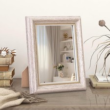 Vintage Table Desk Mirror, Rustic Wooden Frame Rectangular Antique Small Standi