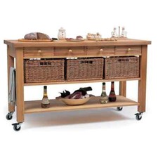 Butchers Trolley: 4 Drawer Lambourn Beech Wood Kitchen Trolley, Fully Assembled