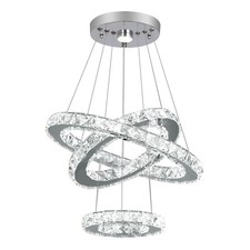 Crystal Chandelier 3 Ring Pendant Light Ceiling Light Cool White Living Room