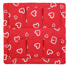 Cot Tidy Organiser – Nursery Hanging Bed Storage 6 Pockets White Hearts Red