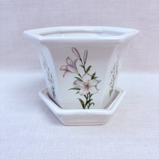 Vintage Taunton Vale Plant Pot, Floral Ceramic Pottery Planter w/Drip Tray