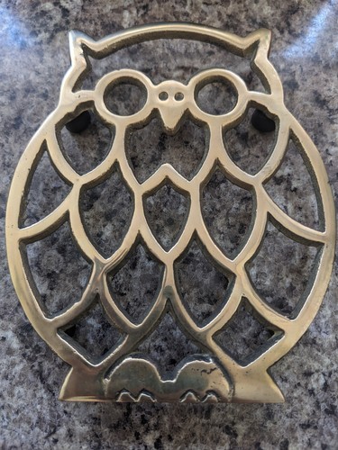 Vintage brass owl trivet - brass,