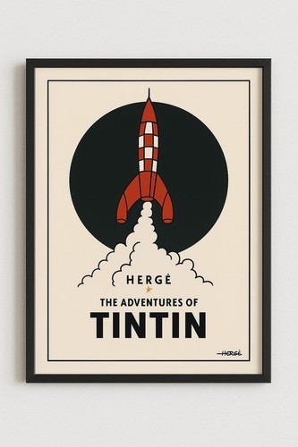 Tintin rocket art print retro - print,,