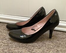 EVIE BLACK PATENT HIGH HEELED COURT SHOES SIZE 4