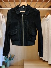 TOPSHOP COAT JACKET BLACK UK 8 BOMBER ZIP UP REAL SUEDE LEATHER CASUAL WOMENS
