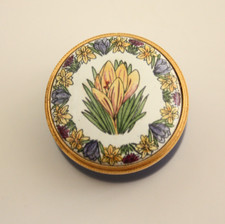 Staffordshire Enamels Trinket Box ASTER Dark Red Base,Screw Lid. Box & book incl