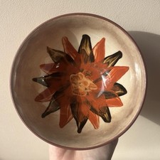 Hand Painted Pottery Bowl Strule Omagh Ireland Orange Brown