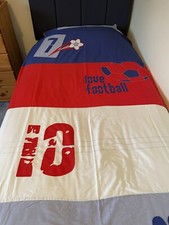 Kids Blue, Red and White Football Single Duvet Cover And Blackout Curtains Set