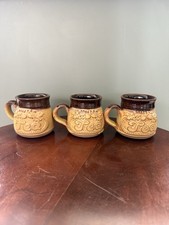 Set of 3 Vintage 1970s Stoneware Tea Mugs Rustic Brown Farmhouse Kitchenware