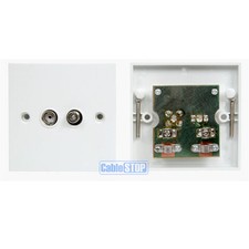 WHITE COAX FEMALE TV AERIAL & SATELLITE F SCREW TYPE FACE WALL PLATE  SOCKET SKY