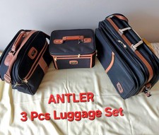 Vintage Antler 3pcs Carry-On Luggage Set,  Black Heavy Duty Canvas & Brown Trim