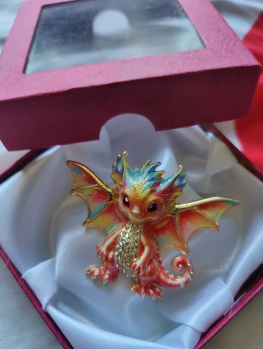 Dragon brooch red - brooch, crystal