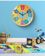 12in Kids Learn Time Wall Clock Silent Sweep Non-ticking Rainbow Colorful Clock