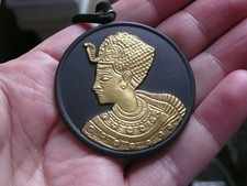 Vintage Nefertiti Black and Gold Wedgwood Cameo Pendant