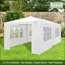 Gazebo Marquee Canopy Party Tent White 3 x 6m By Garden Universe Steel Frame XL