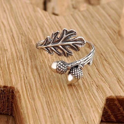Oak leaf acorn ring adjustable - oak,