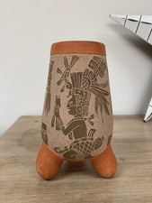Maya Glyph Terracotta Pottery Vase Vintage Mexico Yucatan Ah T’zib