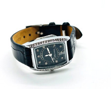 (B110) Fine Roberto Paggio Silver Plate Leather Stone Set Wristwatch