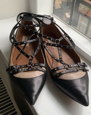 Valentino Garavani Flats UK 8 Shoe 38.5 Superb Cond  Black Tan w/buckles