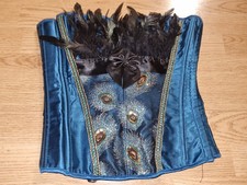 Gorgeous green peacock feather boned corset basque top size S