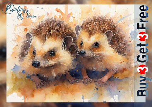 Hedgehog pair 5x7 - print, on
