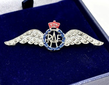 VINTAGE WWII ROYAL AIR FORCE RAF SWEETHEART BROOCH CHROME/MARCASITE FINISH GOOD