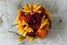 Bridesmaid Bouquet in Autumn Colours Sunflowers Roses Bear Grass.adults 