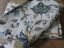 Pair of curtains 180cms long, ivory with pattern of exotic birds and foliage