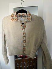 Zara Floral-Trim Knit Cardigan