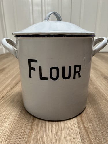 Vintage white enamel flour - white,