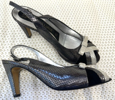 Peter Kaiser UK6.5 silver/black leather metallic snakeskin sandals - little wear