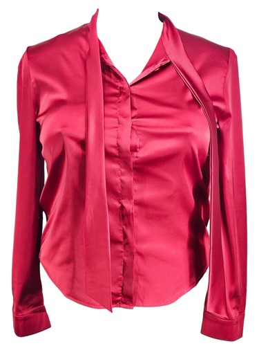 Burgundy satin pussybow blouse