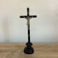 Rare 1800s Antique Wood & Metal French Altar Crucifix Jesus Christ
