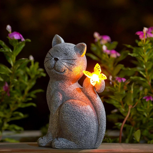 Solar cat statue for garden - solar,