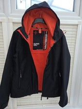 Mens 3XL XXXL Superdry Black & Orange Fleece Hooded Windtrekker. New Condition. 