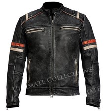 Men's Biker Vintage Motorcycle Cafe Racer Retro Moto Distressed Leather Jacket