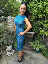 BNWT ~ LIPSY AMY CHILDS LEXIE TURQUOISE LACE & NUDE COCKTAIL PARTY DRESS ~UK 12