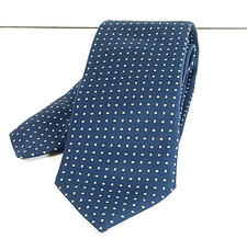 Drakes 100% Silk Tie Blue with Eliptical Dots Hand Made in England Length 58"